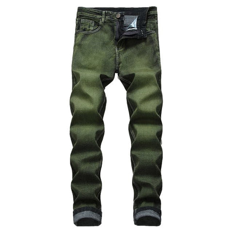 Off-faith men money green designer denim streetwear jeans